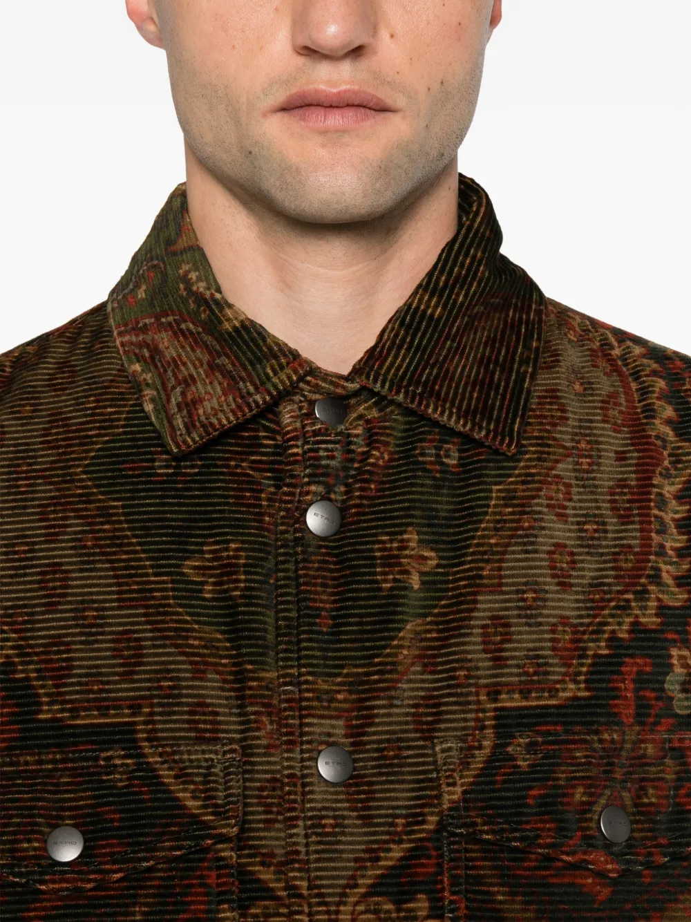 ETRO Ribfluwelen gewatteerd jack met paisley-print Bruin