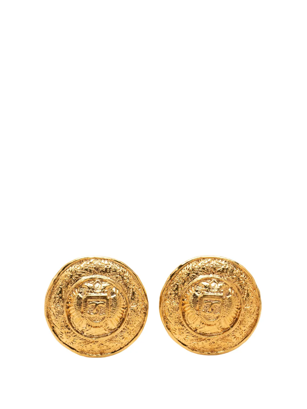 CHANEL Pre-Owned 1970-1980 CC Gold Plated Crest Clip On Earrings costume earrings - Oro