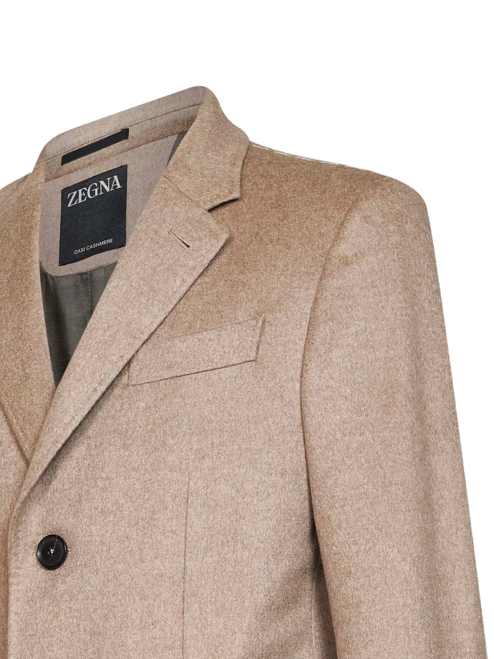 Zegna Oasi Cashmere jas met enkele rij knopen Beige