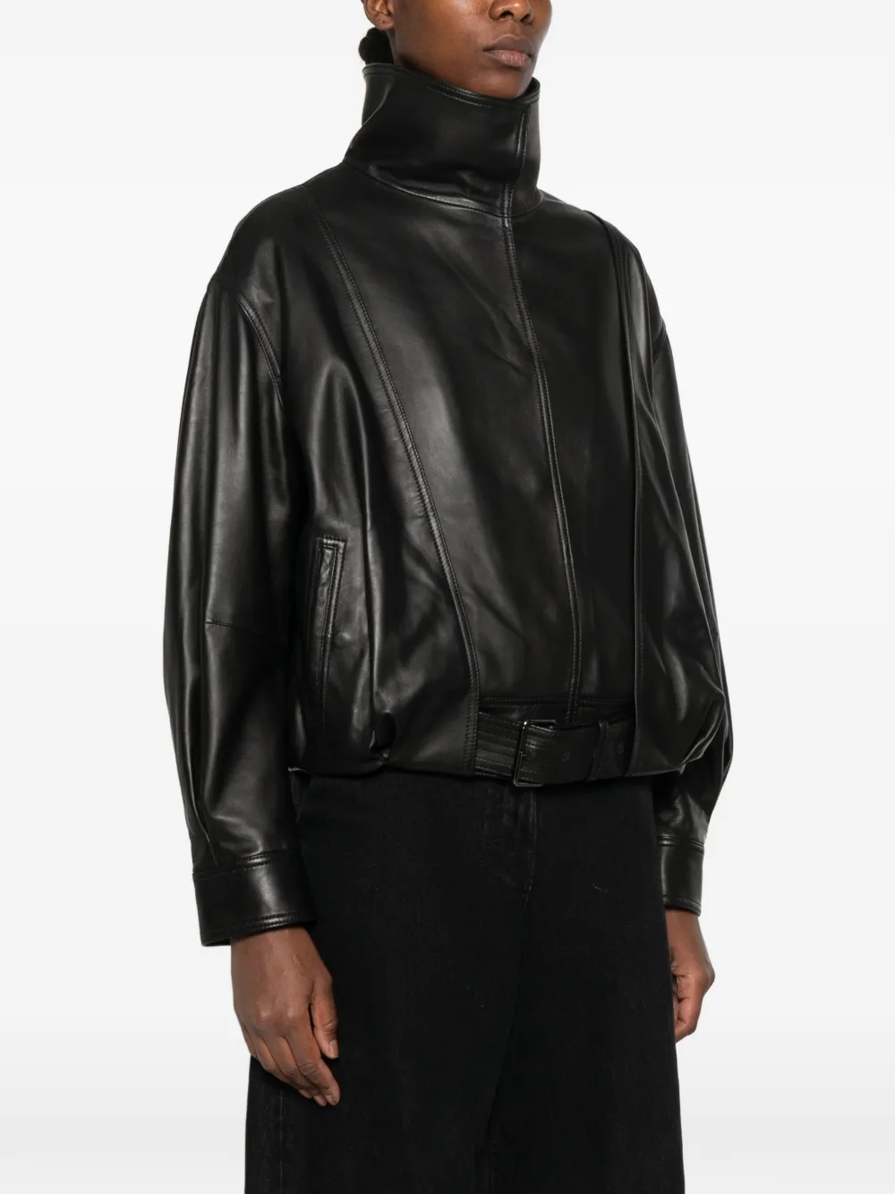 Sword belted high-neck jacket Zwart
