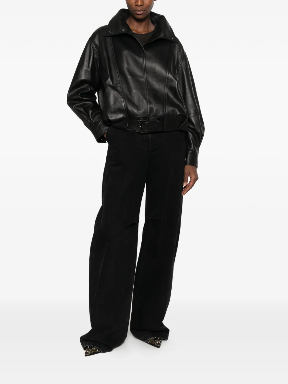 Sword belted high-neck jacket Zwart
