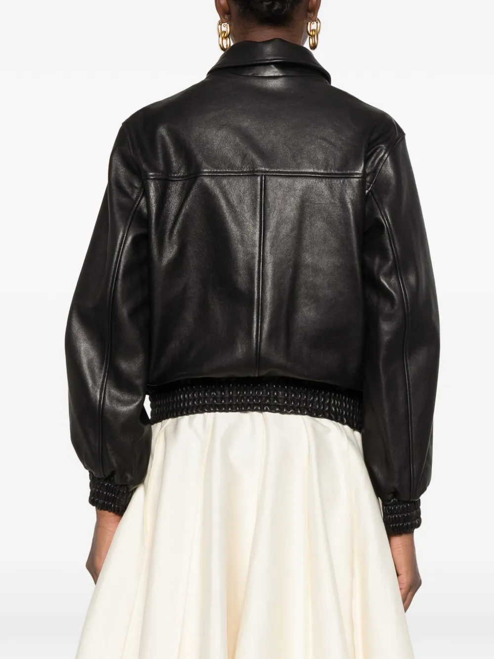 Arma smocked-trim leather jacket Zwart