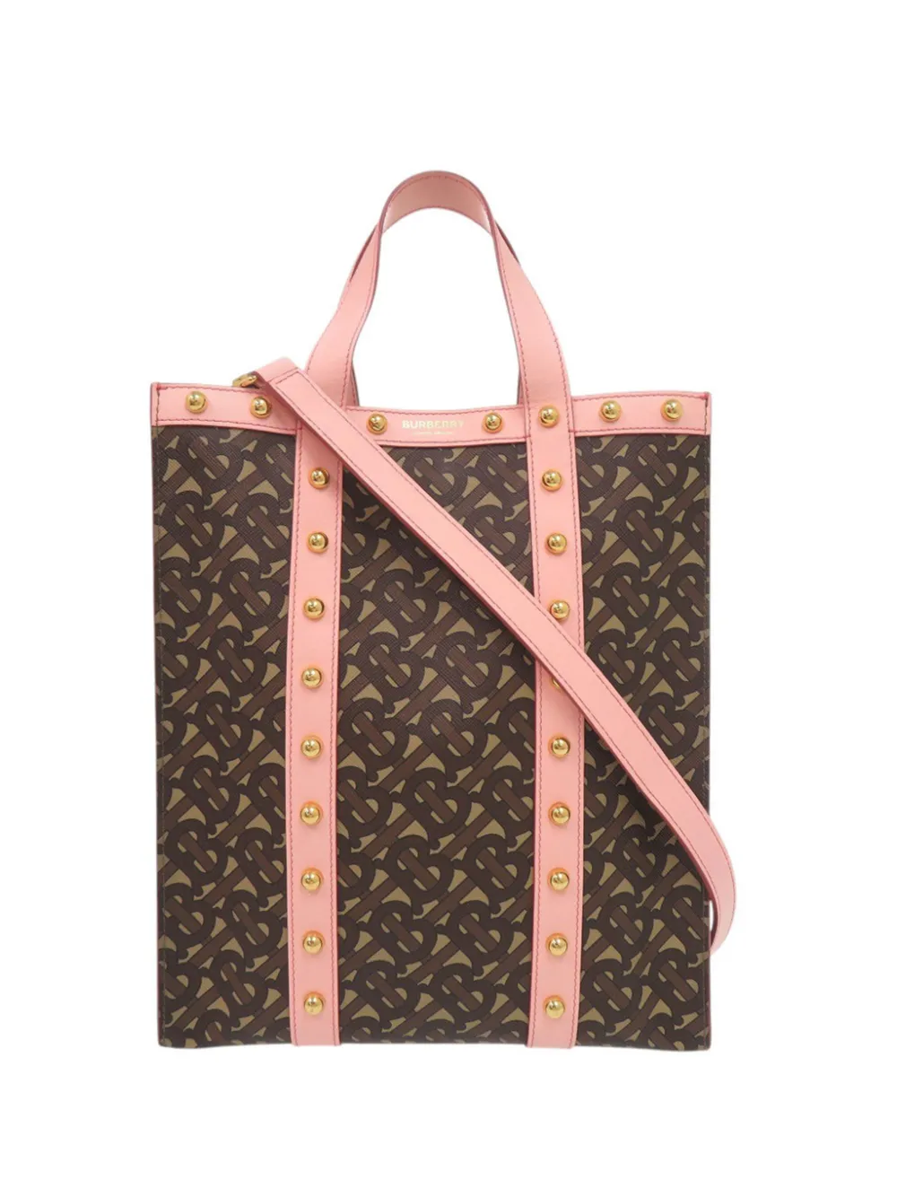 Burberry Pre-Owned 2018-2023 Small TB Monogram E Canvas and Studded Leather Vertical Tote satchel - Brown