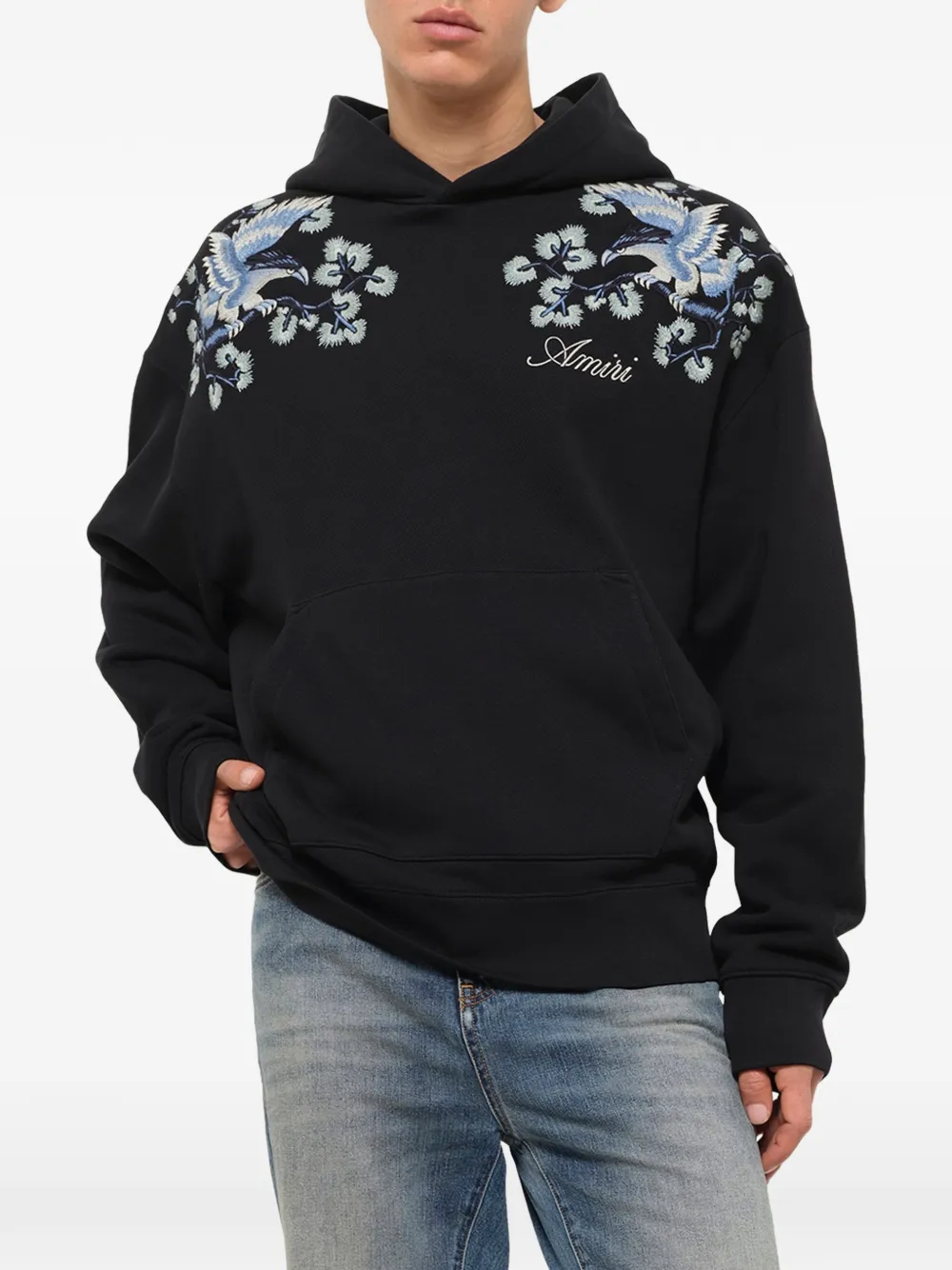 AMIRI Hoodie met geborduurde bloemen Zwart
