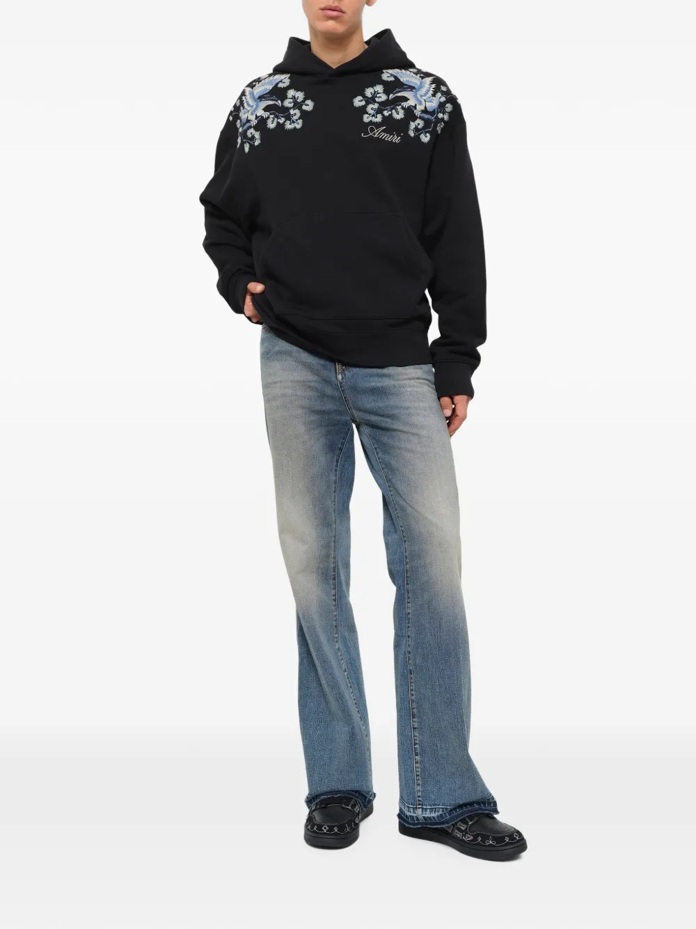 AMIRI Hoodie met geborduurde bloemen Zwart