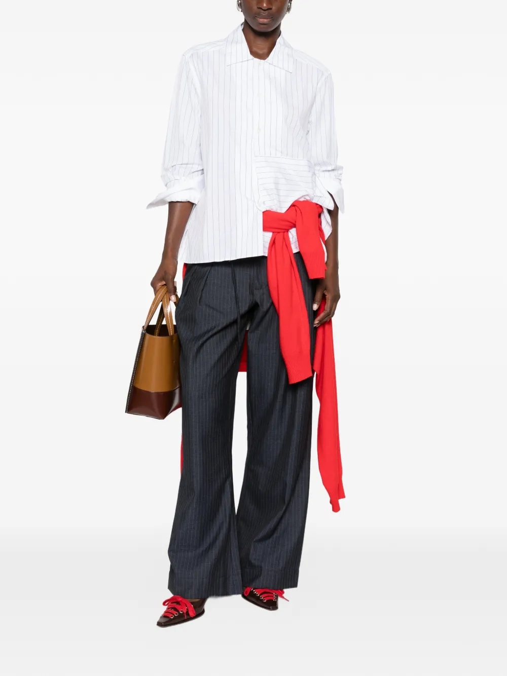 JW Anderson Blouse met asymmetrische zoom en krijtstreep-print Wit