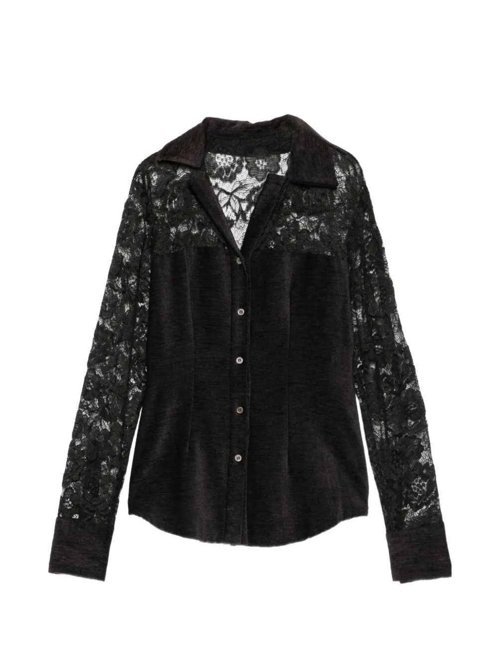 Romeo Gigli Pre-Owned chemise à empiècements en dentelle (1998) - Noir Romeo Gigli Pre-Owned chemise à empiècements en dentelle (1998) - Noir