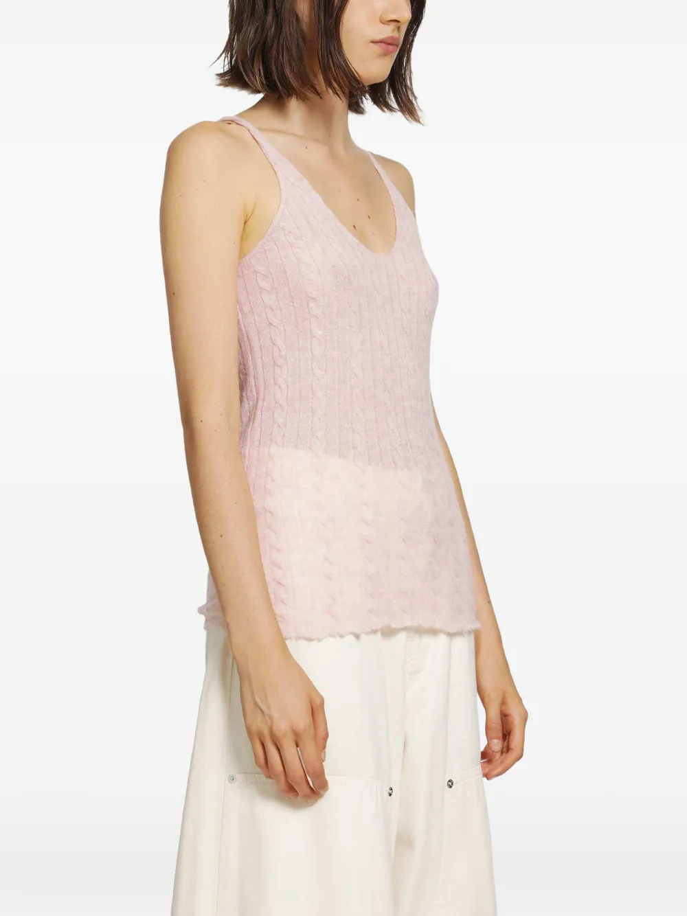 Haikure Lois cable-knit semi-sheer tank top Roze