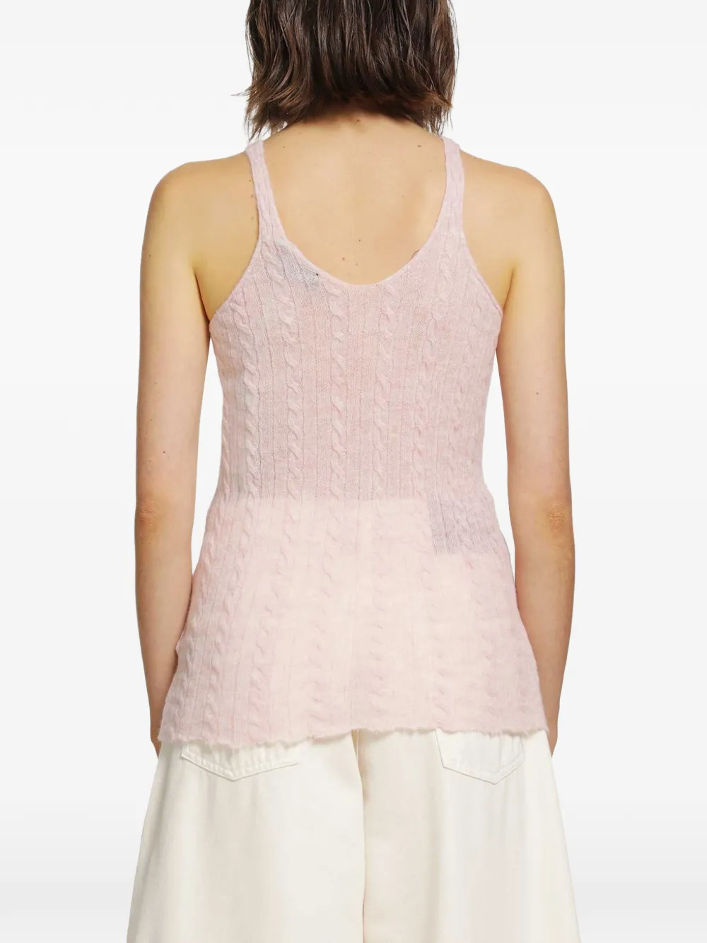 Haikure Lois cable-knit semi-sheer tank top Roze