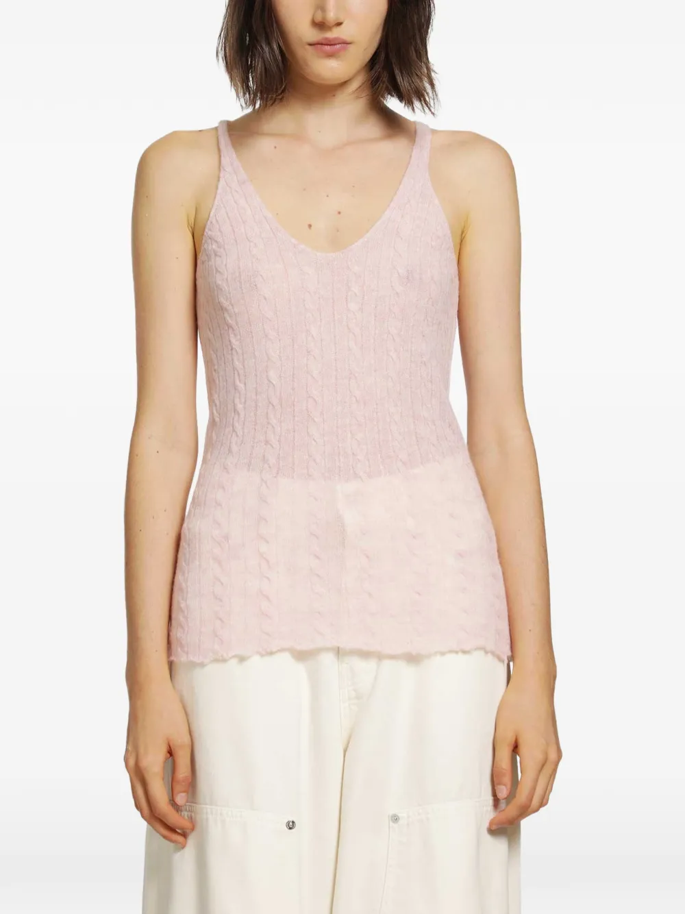 Haikure Lois cable-knit semi-sheer tank top