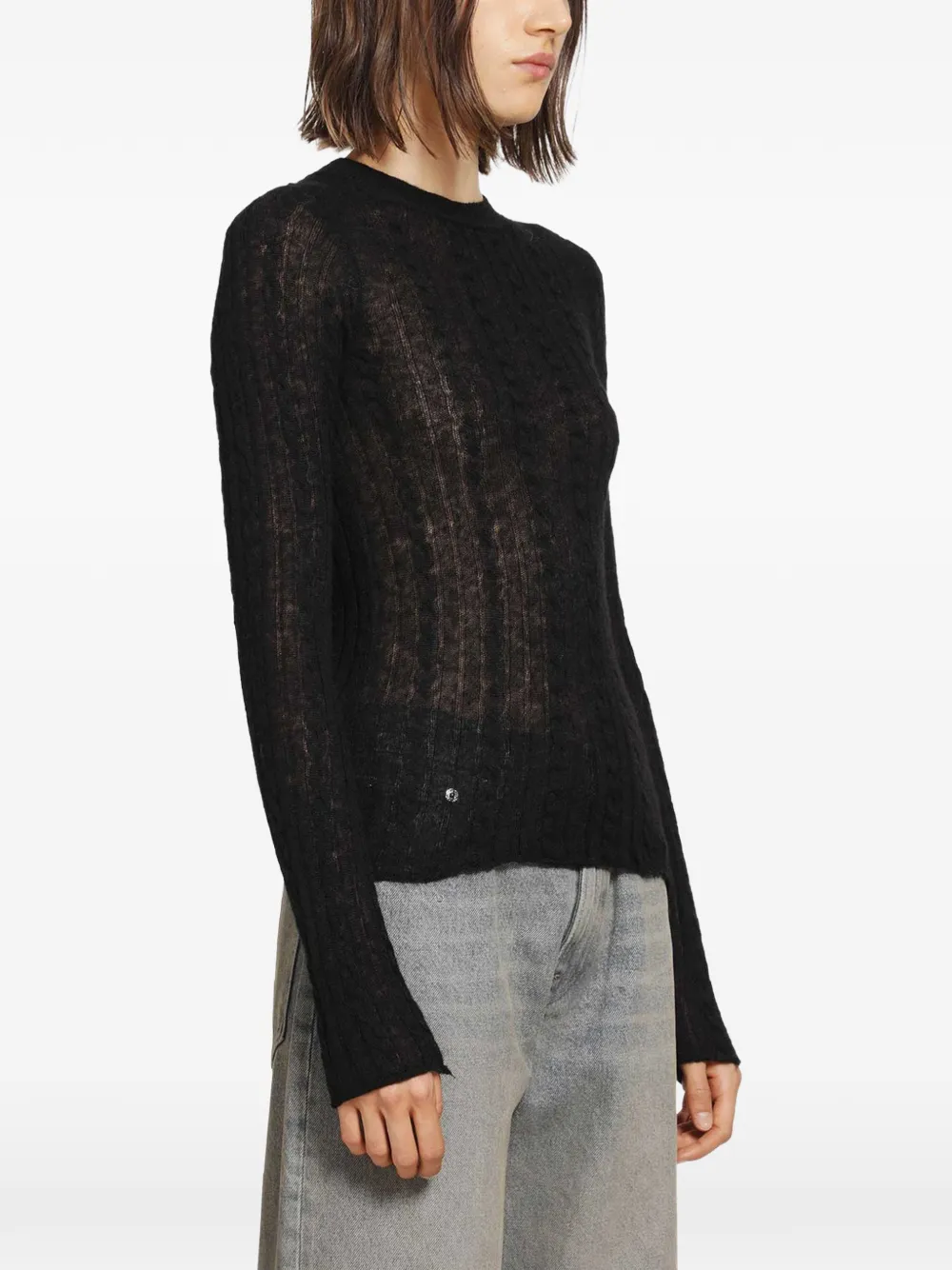 Haikure Sey semi-sheer cable-knit sweater Zwart