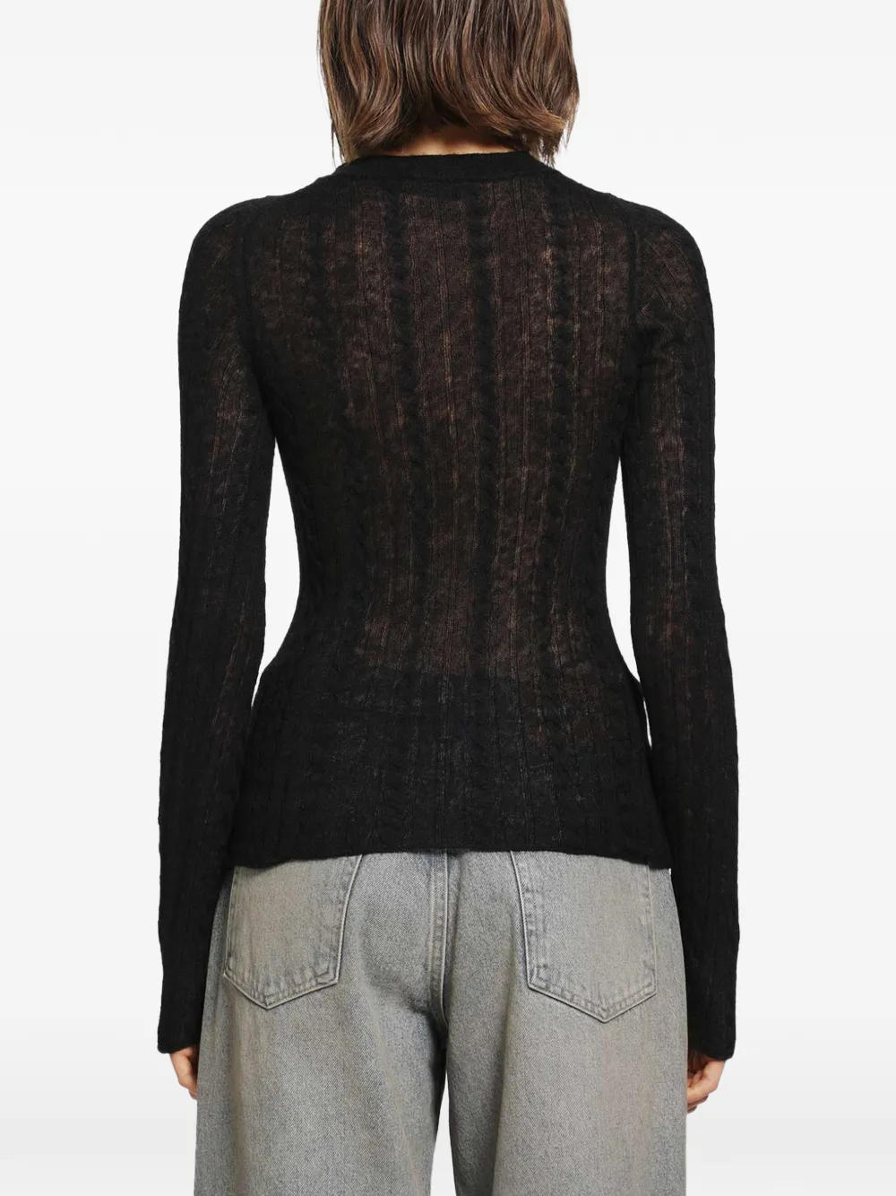 Haikure Sey semi-sheer cable-knit sweater Zwart