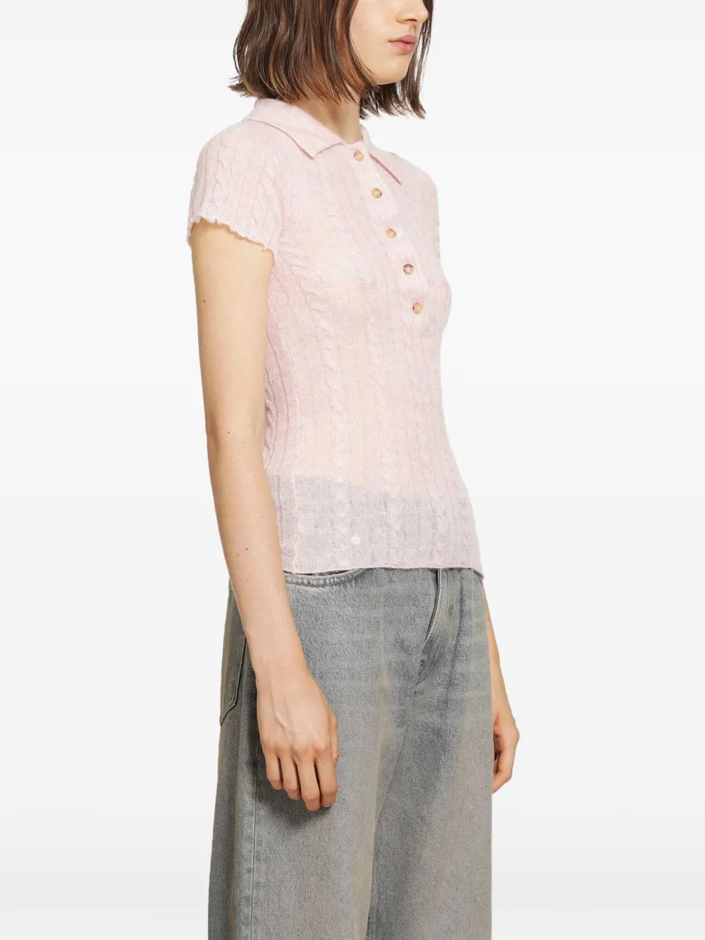 Haikure Laurie cable-knit polo shirt Roze