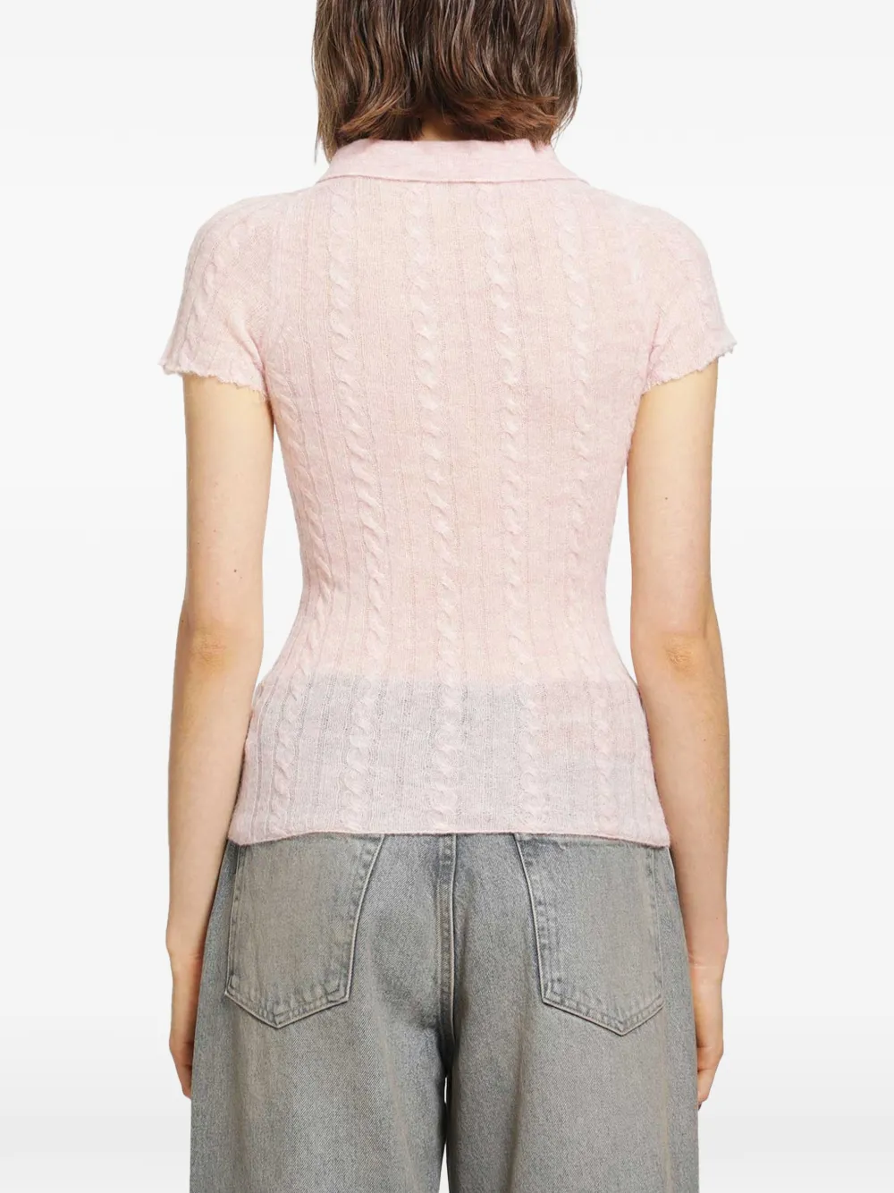 Haikure Laurie cable-knit polo shirt Roze