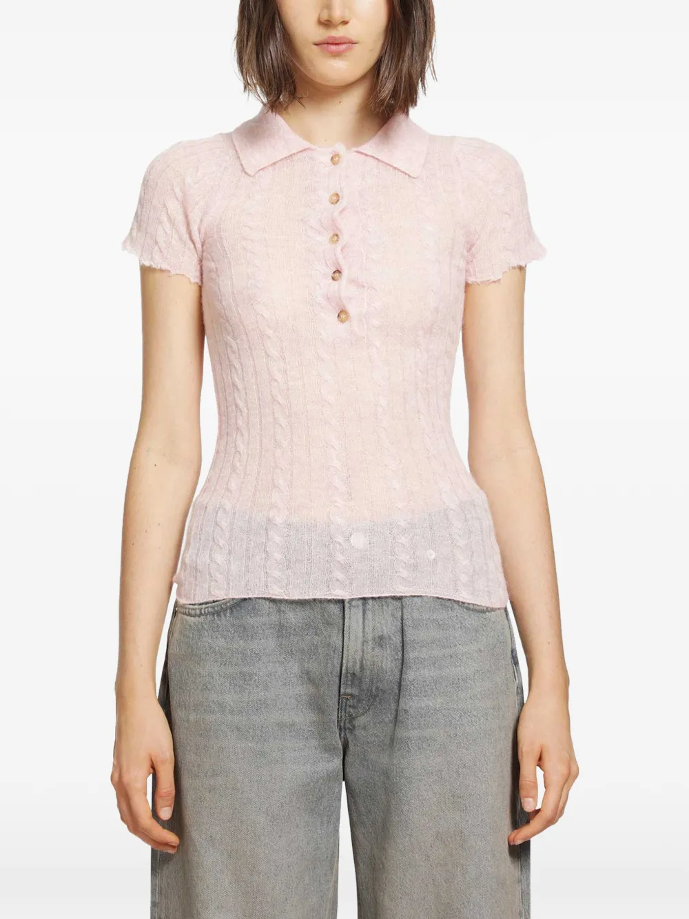 Haikure Laurie cable-knit polo shirt - Rosa