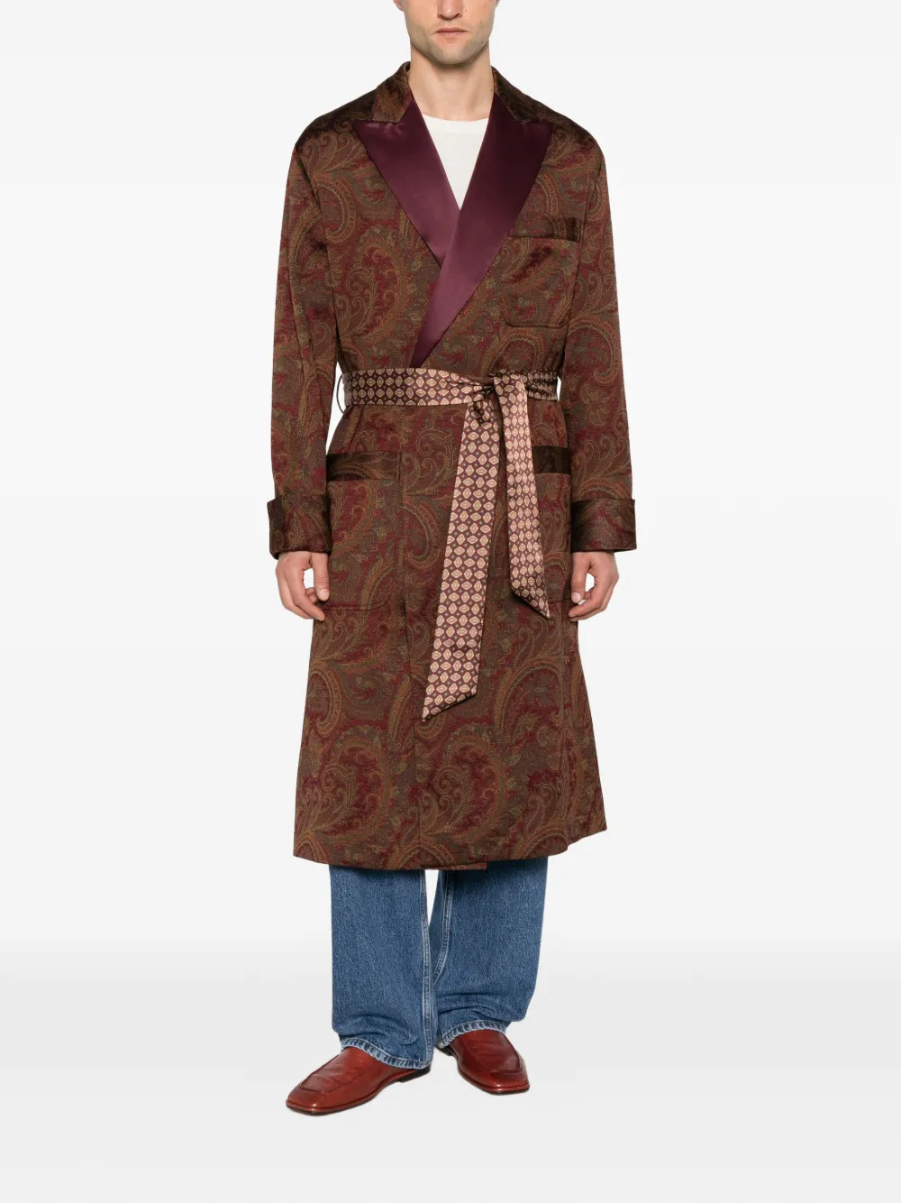 ETRO Paisley-jacquard belted coat Rood