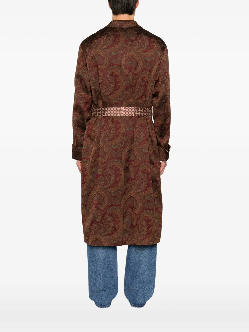 ETRO Paisley-jacquard belted coat Rood