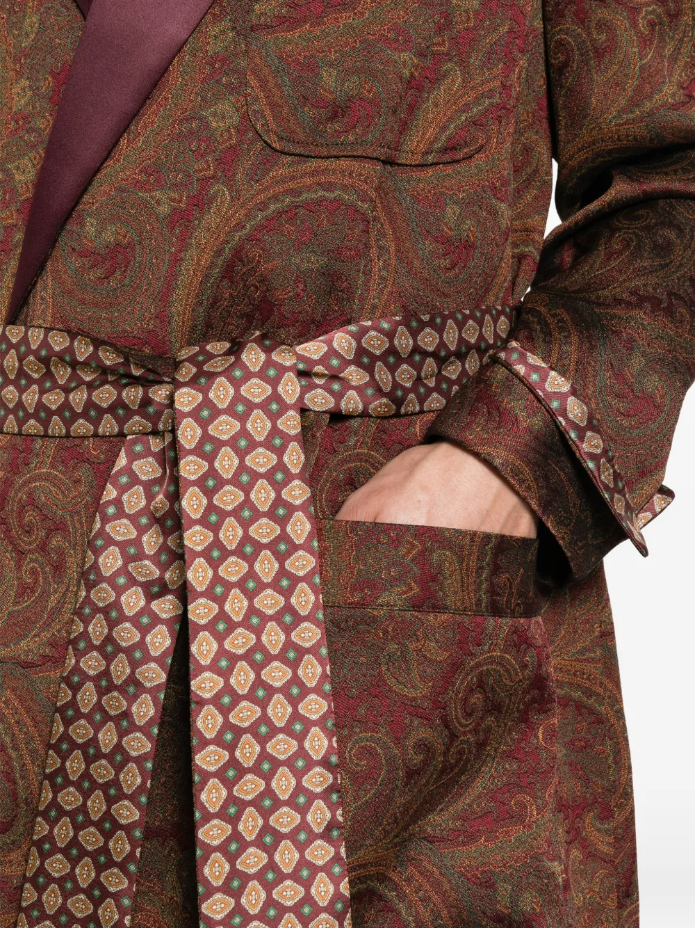 ETRO Paisley-jacquard belted coat Rood