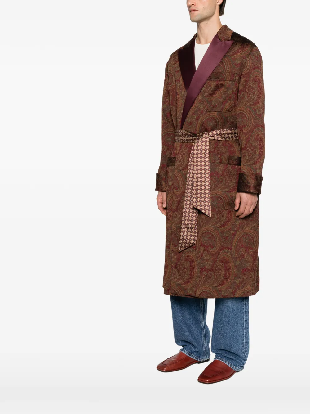 ETRO Paisley-jacquard belted coat Rood