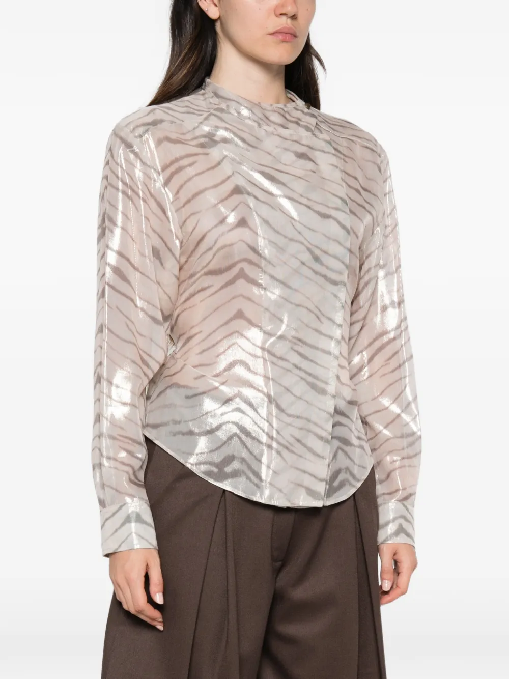 ISABEL MARANT Blouse met metallic afwerking en zebraprint Beige