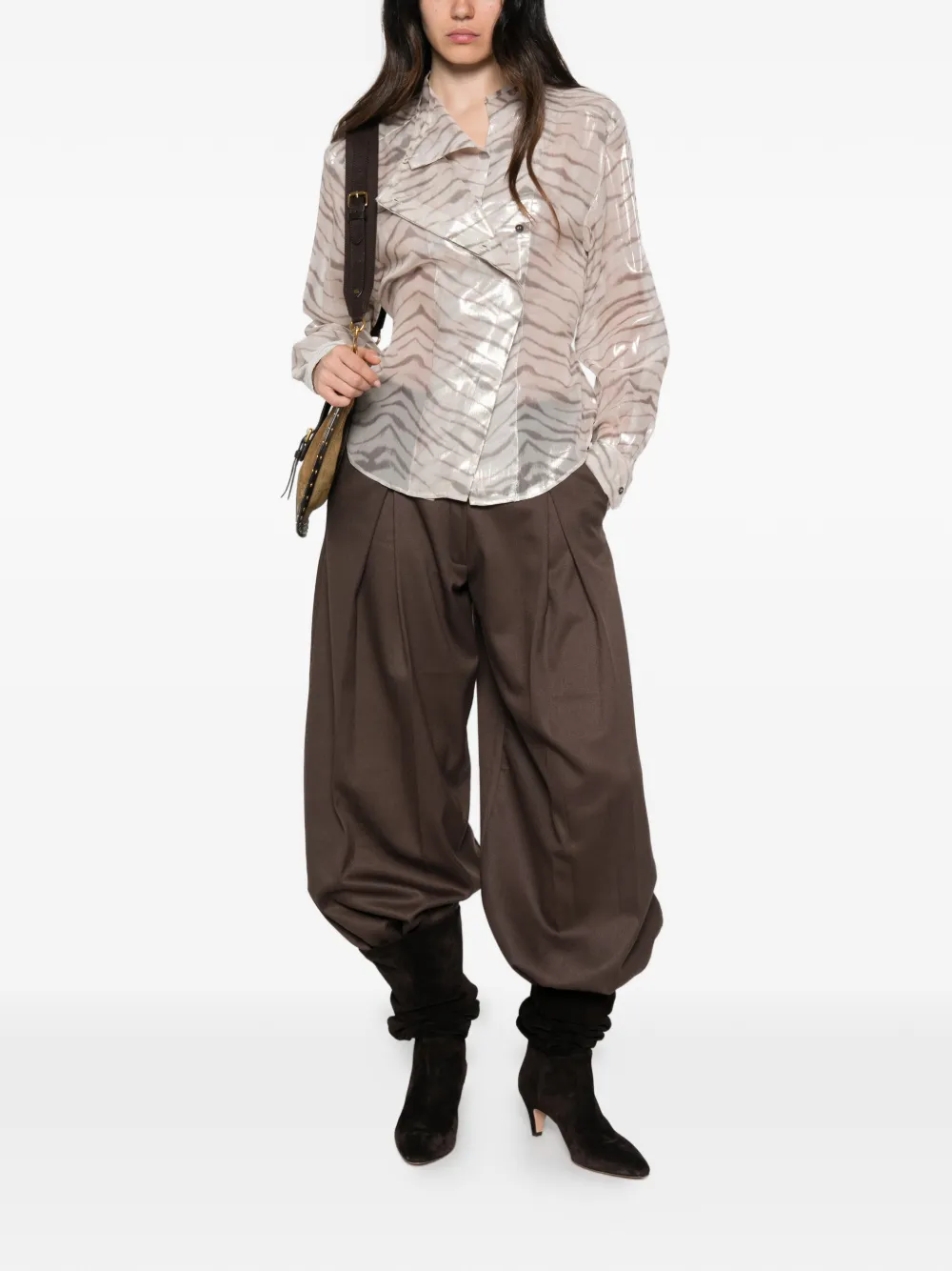 ISABEL MARANT Blouse met metallic afwerking en zebraprint Beige