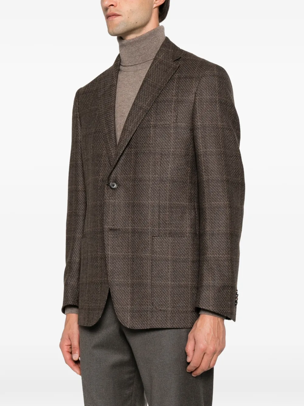 Corneliani Check-pattern Virgin Wool Blazer In Brown