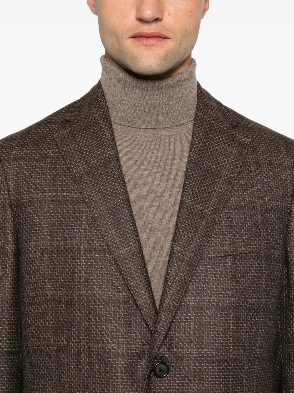 Corneliani Check-pattern Virgin Wool Blazer In Brown