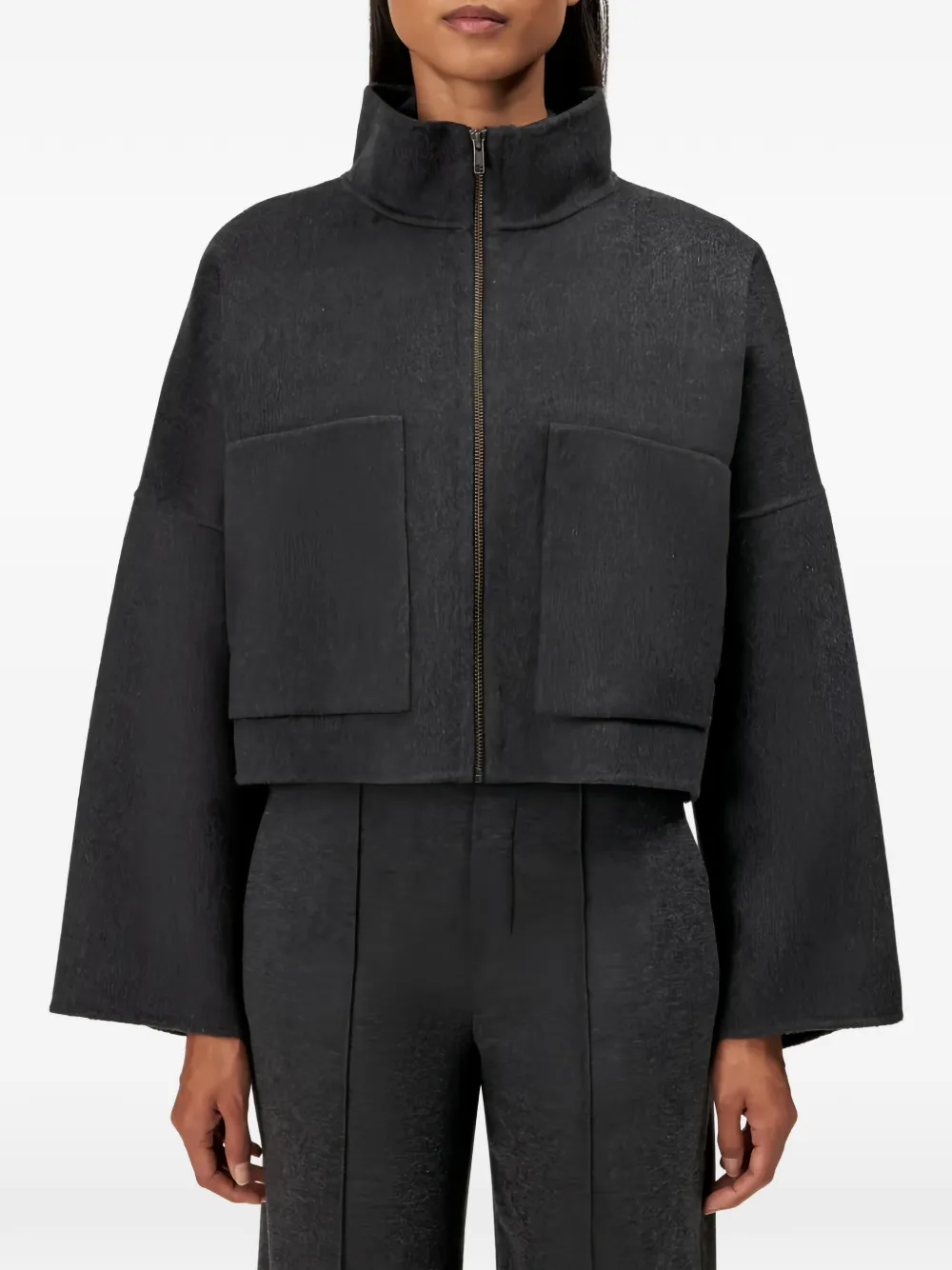 Drykorn Cropped jas met hoge hals Grijs