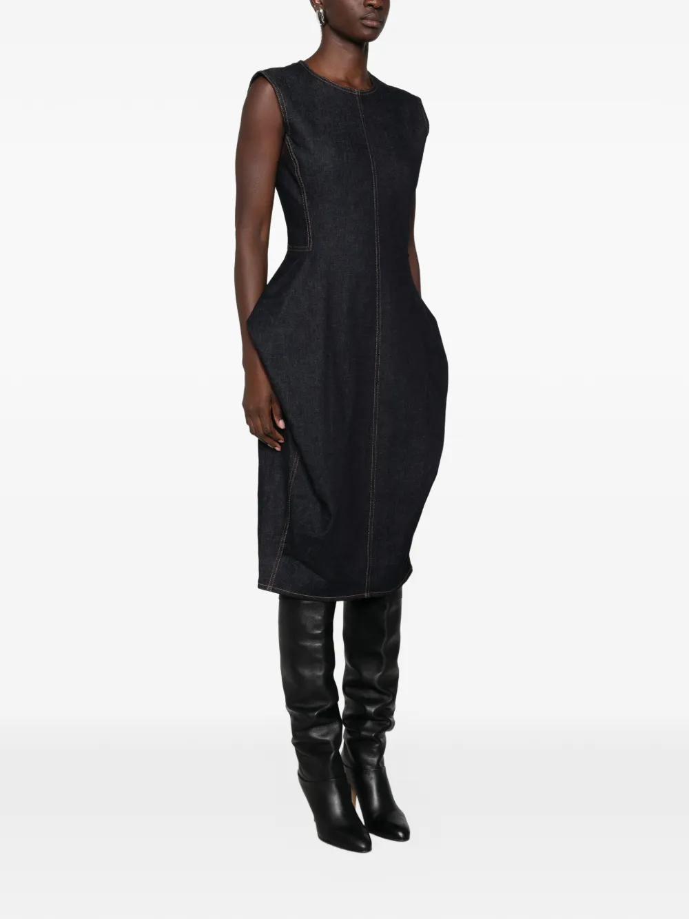 Jacquemus Mouwloze midi-jurk met contrasterende stiksels Blauw