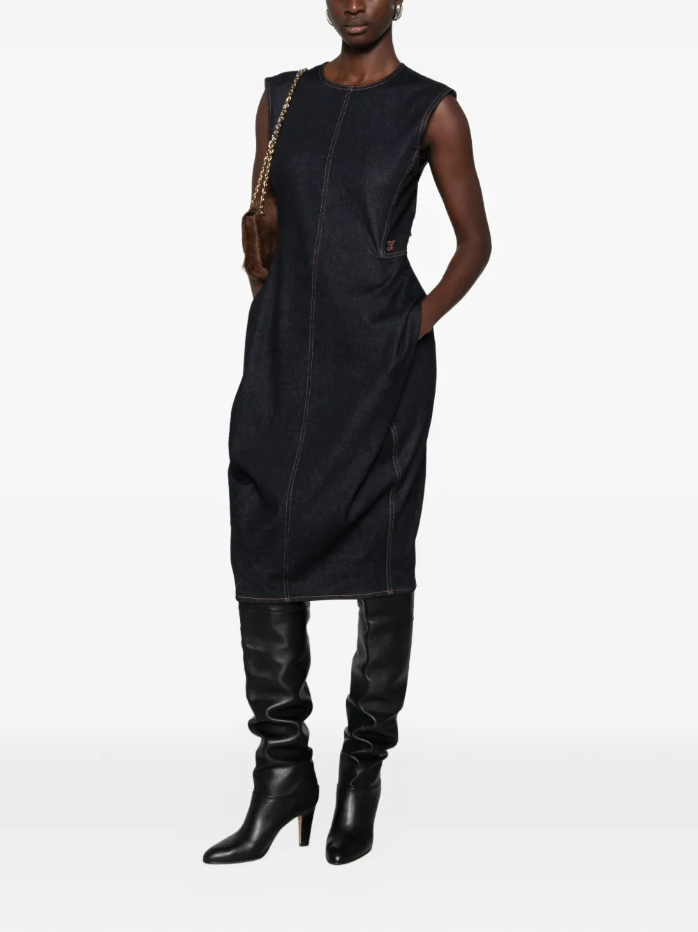 Jacquemus Mouwloze midi-jurk met contrasterende stiksels Blauw