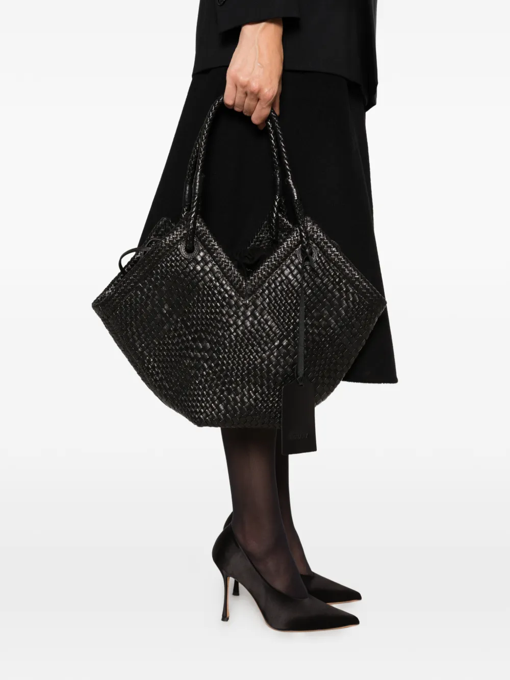 IBELIV Medium Trinity geweven leren shopper Zwart