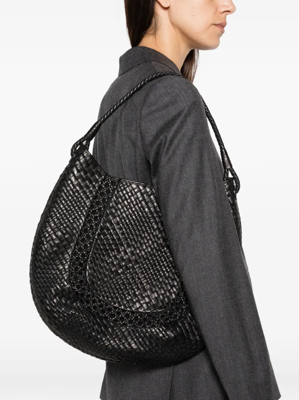 IBELIV Lamia geweven leren shopper Zwart