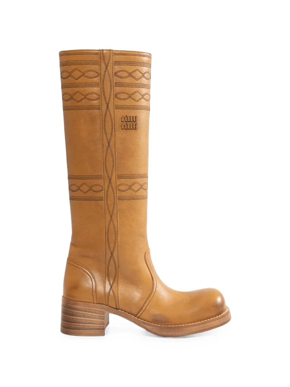 Miu Miu bottes en cuir à broderies - Marron Miu Miu bottes en cuir à broderies - Marron