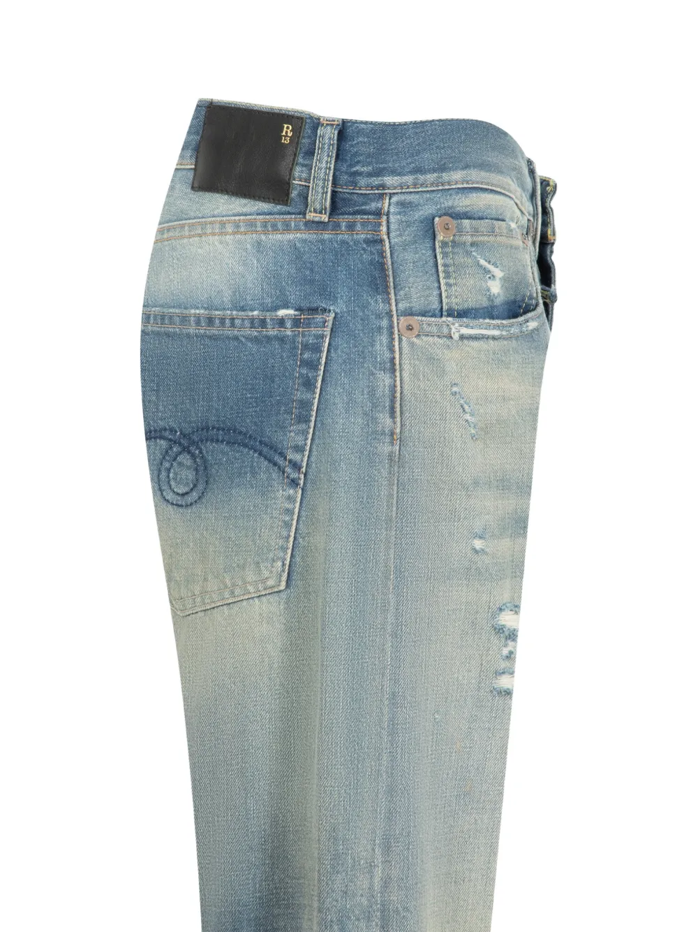 R13 Gerafelde boyfriend jeans met omslagen Blauw