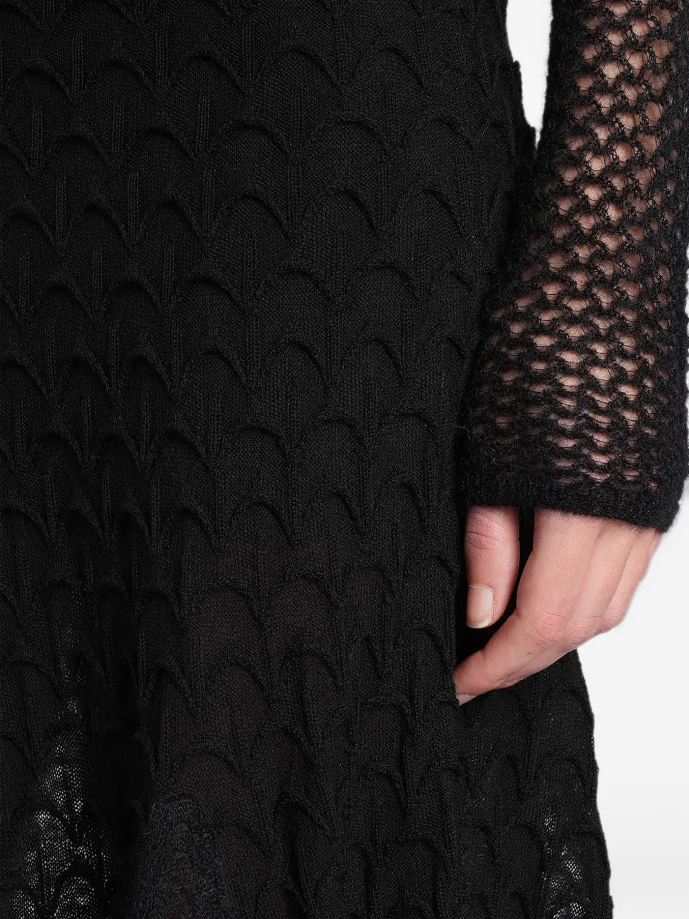 Lanvin open-knit scalloped midi dress Zwart