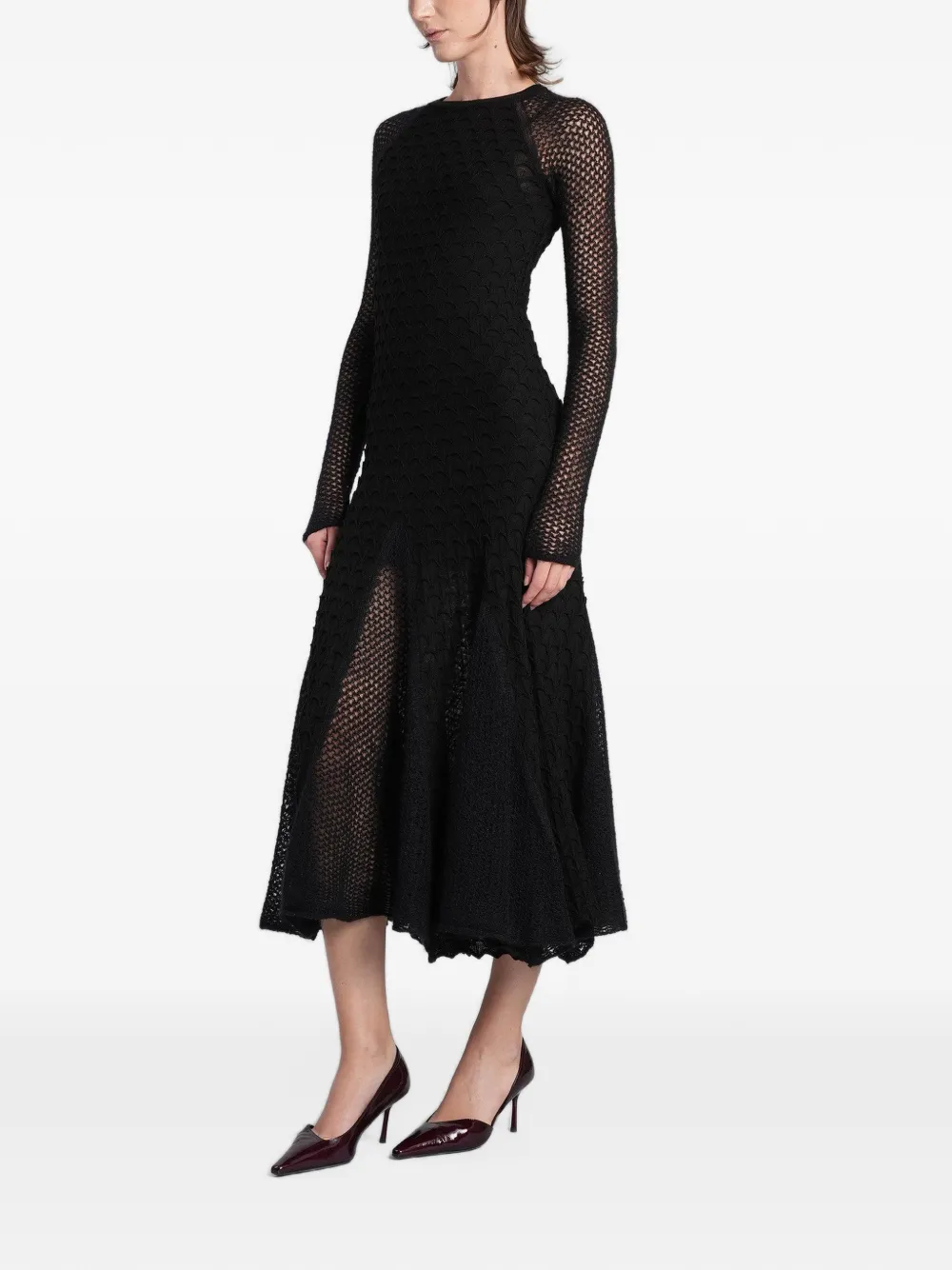 Lanvin open-knit scalloped midi dress Zwart