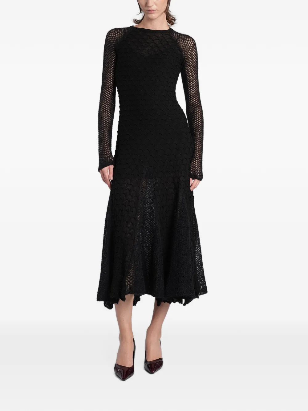 Lanvin open-knit scalloped midi dress Zwart