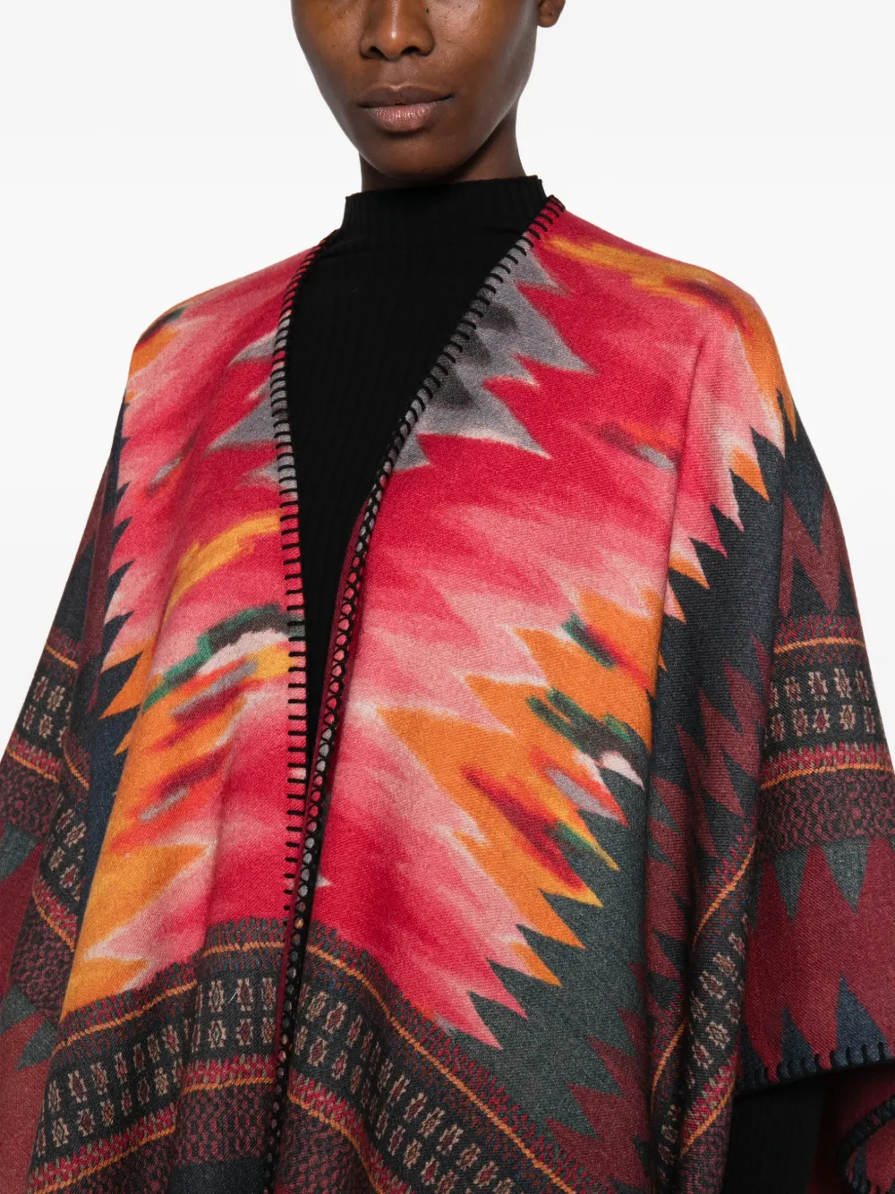 Pierre-Louis Mascia Poncho met geometrisch patroon en festonsteek Rood