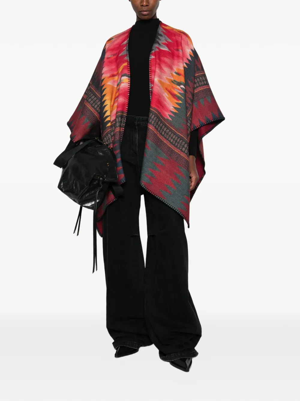 Pierre-Louis Mascia Poncho met geometrisch patroon en festonsteek Rood