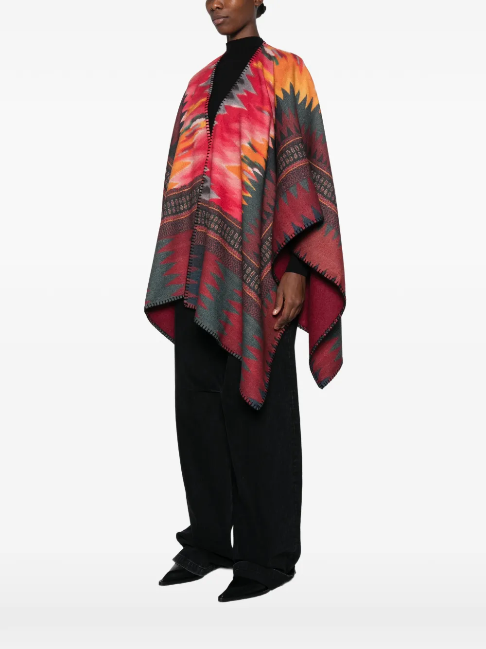 Pierre-Louis Mascia Poncho met geometrisch patroon en festonsteek Rood