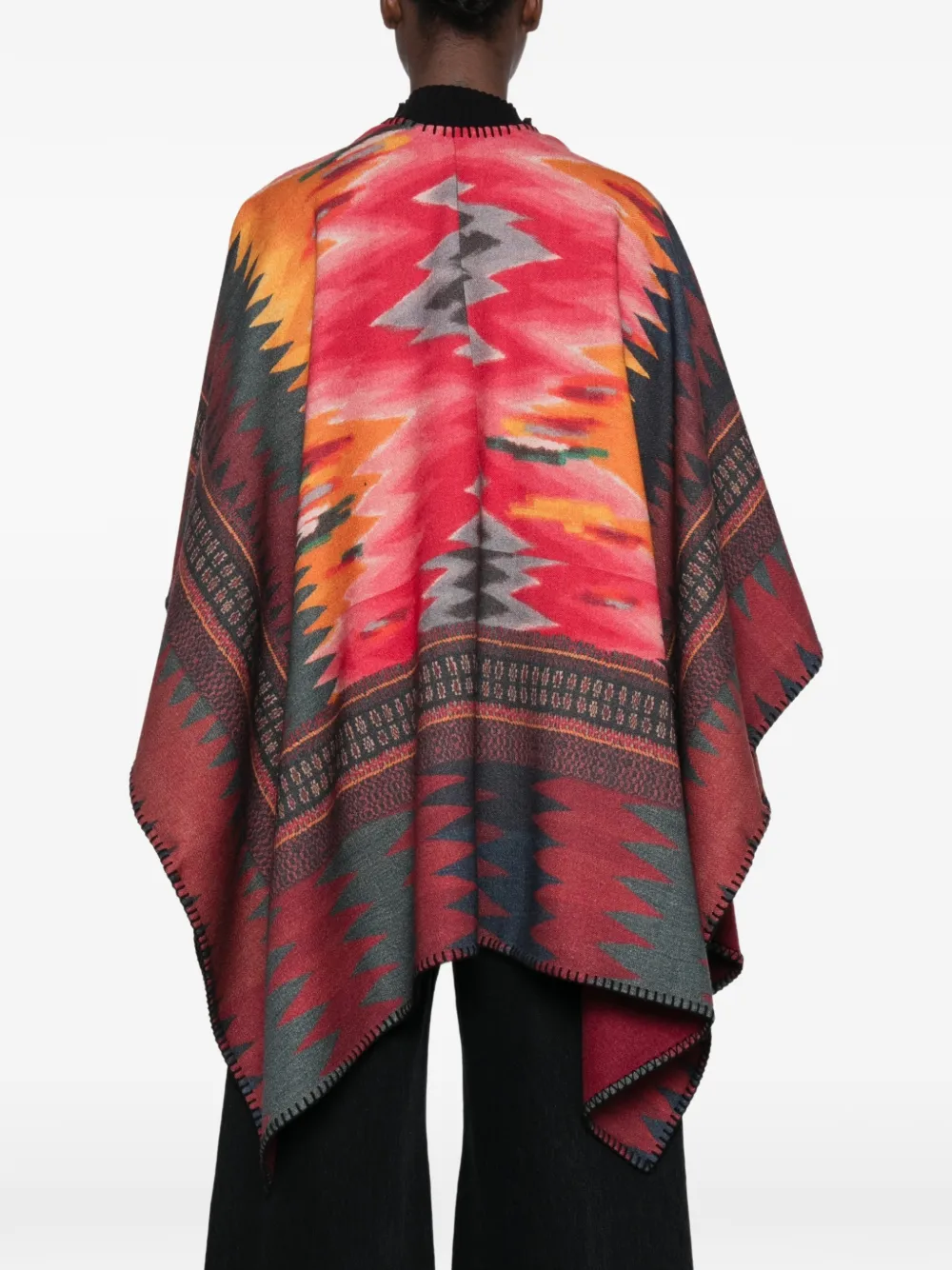 Pierre-Louis Mascia Poncho met geometrisch patroon en festonsteek Rood