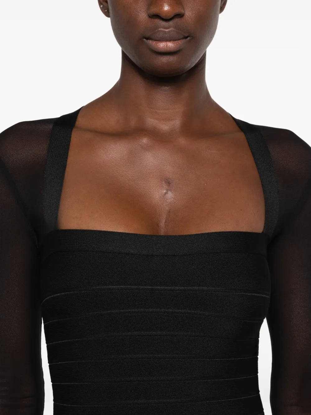 Herve Leger mesh-panel bandage mini dress Zwart