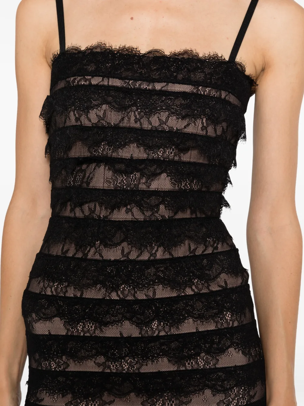 Herve Leger Gelaagde mini-jurk met kanten afwerking Zwart