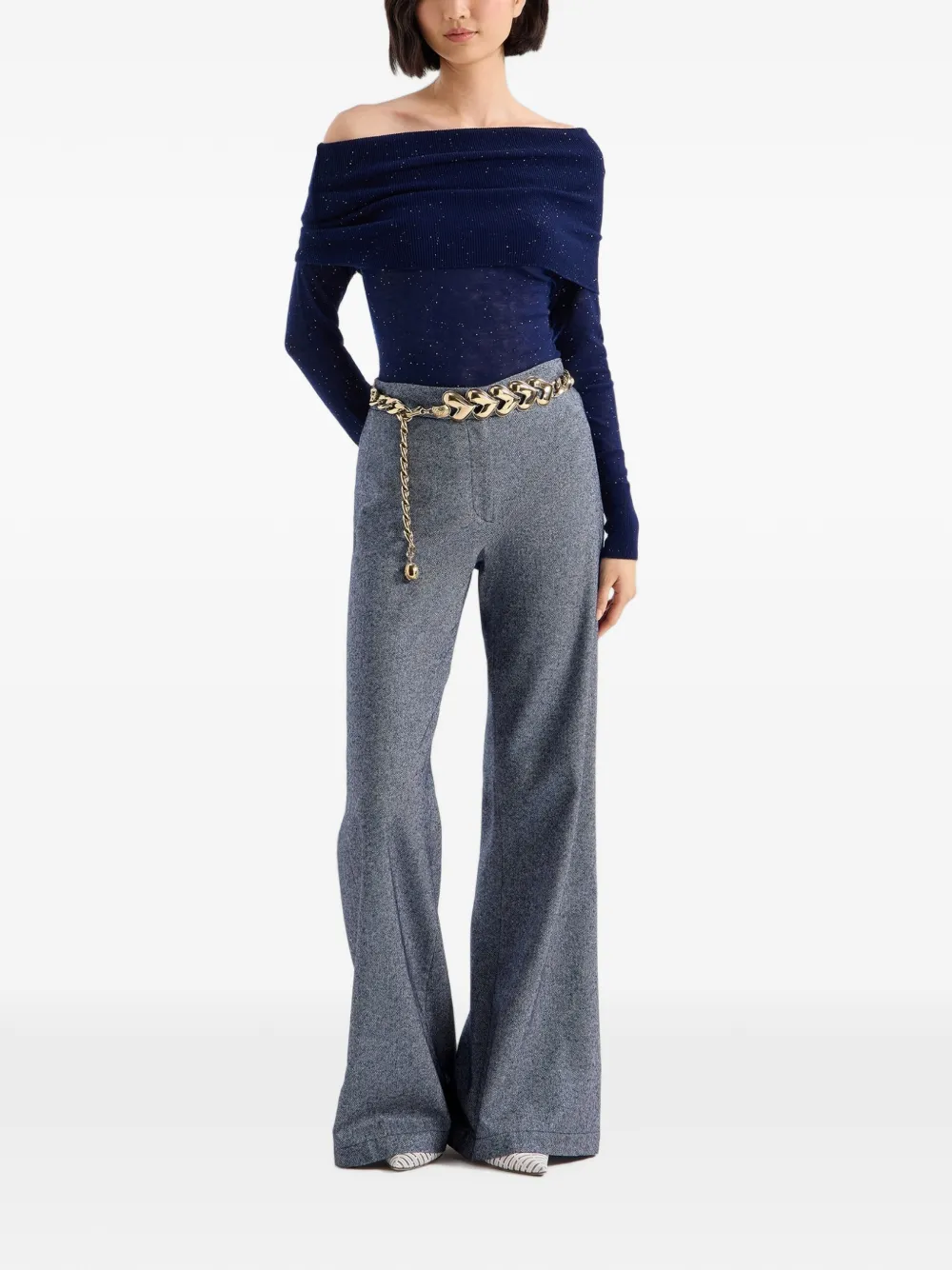 Genny Flared broek met tweed-effect Blauw