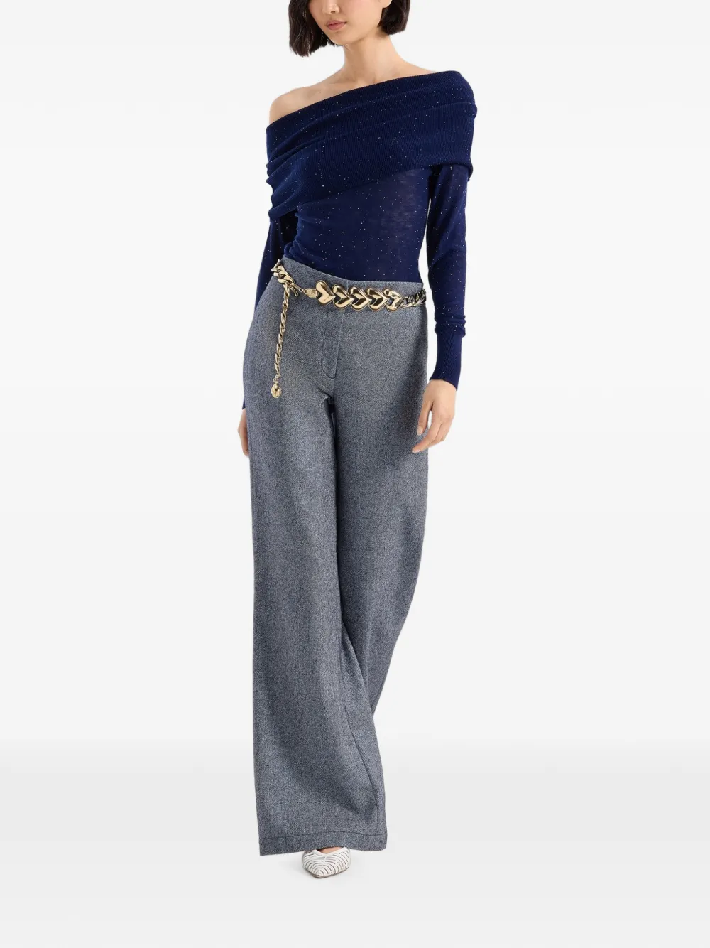 Genny Flared broek met tweed-effect Blauw