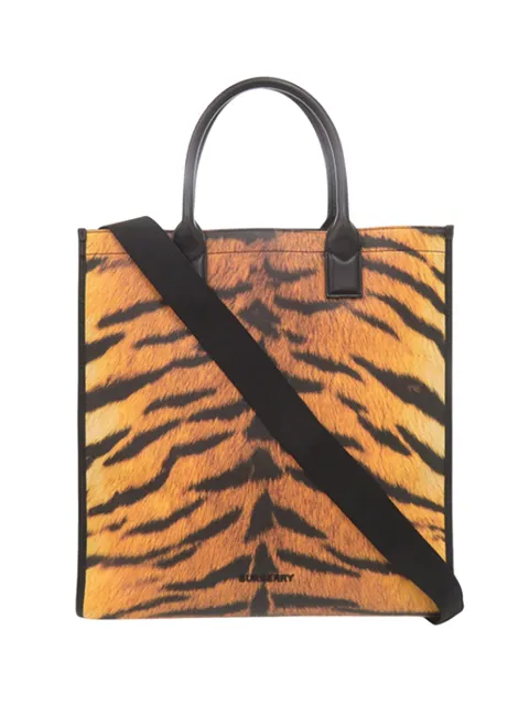 Burberry Pre-Owned 2012-2026 Tiger Printed Coated Canvas Slim Denny Vertical Tote satchel