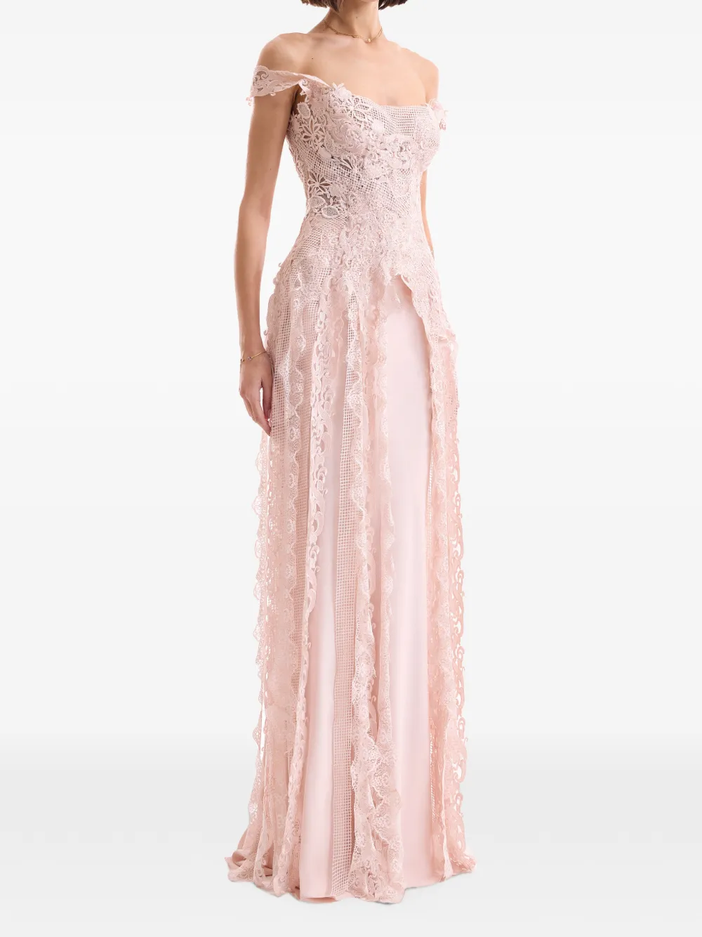 Gemy Maalouf lace-overlay high-low skirt - Rosa