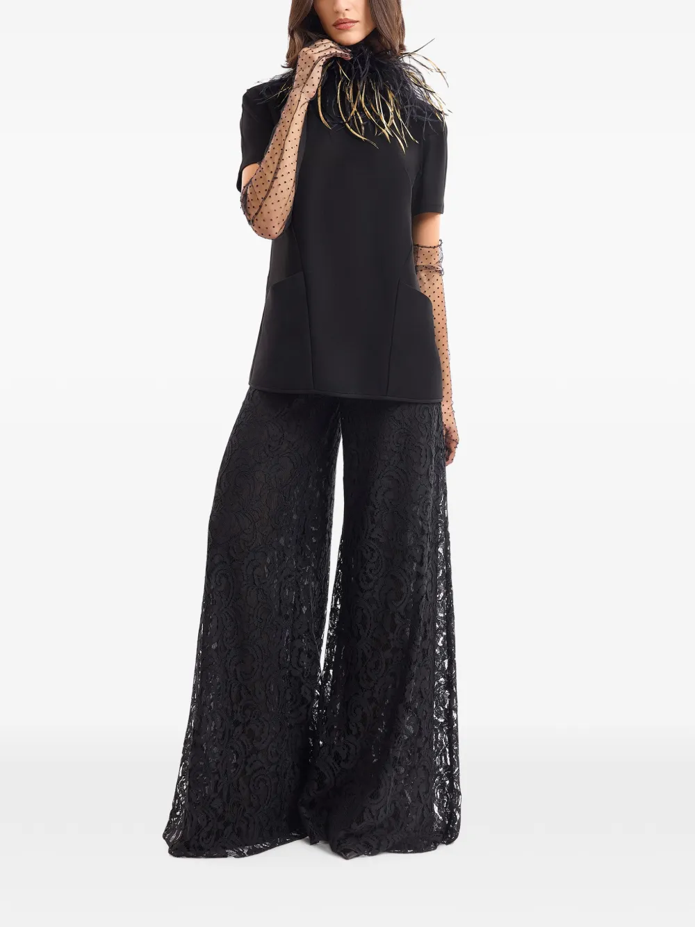 Gemy Maalouf lace-overlay palazzo pants Zwart