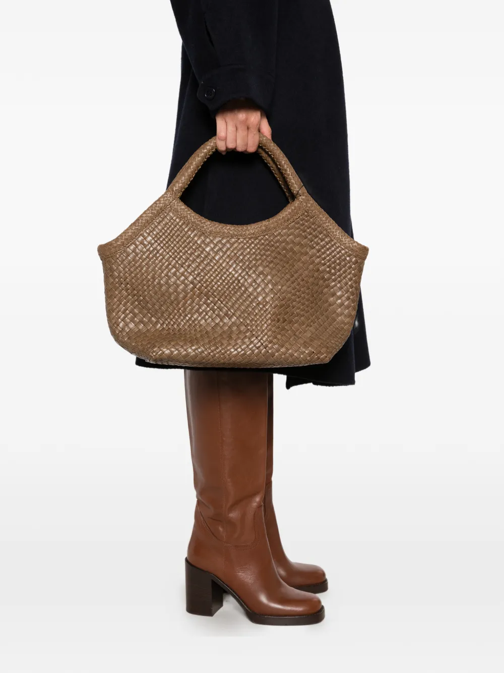 IBELIV Medium Pure geweven leren shopper Bruin