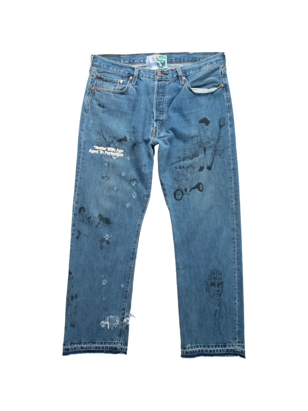 Better with Age Gene graphic-print distressed straight-leg jeans